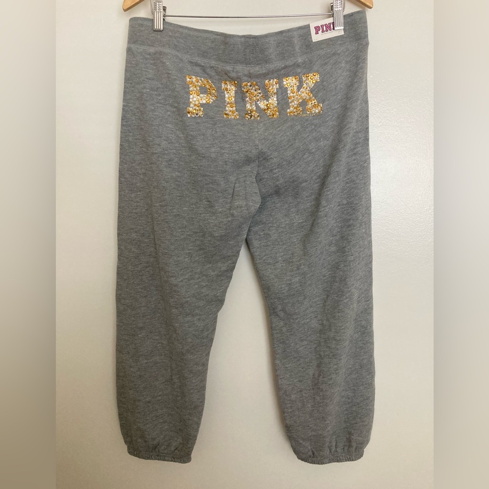 NWT RARE! Victoria’s Secret PINK Bling peace gray sweatpants joggers Large L Y2K - Picture 2 of 8